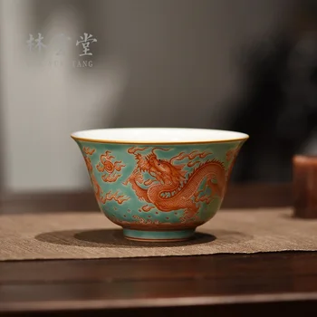 |Lin Yuntang ročno poslikano zeleni vitriol royal red dragon blagoslov master cup priročnik LYT9052 jingdezhen keramične skodelice
